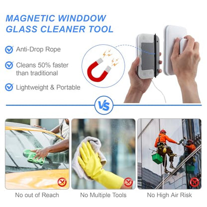 Magnetic Windshield Cleaner Tool, Double-Sided Window Cleaner Tool, Magnetic Glass Wiper for Car/High Rise/Windshield/Sidewindow/Sliding Door Glass Thickness 3-10mm/0.12-0.4inch