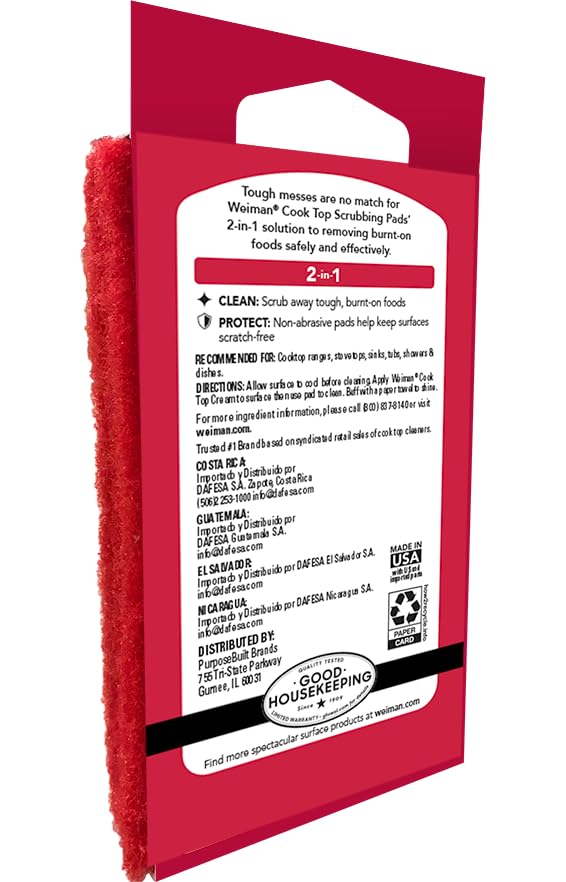 Weiman Cooktop Scrubbing Pads, 3 Count Scratch-Free Cleaning Pads for Cermaic, Glass Cooktop Surfaces, Removes Tough Burned-On Food & Residue