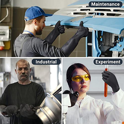 Thick Chemical Resistant Rubber Gloves, 18" Waterproof Cleaning Protective Safety Work Heavy Duty Gloves, Acid/Alkali/Oil Resistant, with Non-Slip Diamond Grip, Black, XL - color: Textured，black+black, size: XL-1Pair