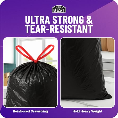 Heavy-Duty Trash Bags – 120 count, 18 Gallon Black, Ultra Thick Drawstring Garbage Bags – Leak-Resistant for Home & Commercial Use, Big Trash Bags, Made in USA - color: Black