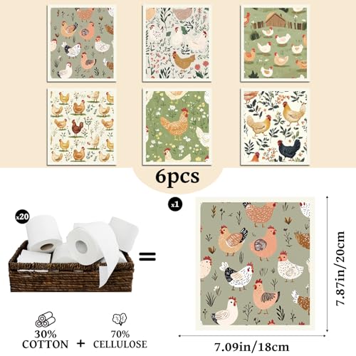 Chicken Swedish Dishcloths for Kitchen, 6 Pcs Reusable Chick Swedish Dish Cloths, Absorbent Fast Drying Cleaning Sponge Cloths for Kitchen Cooking Farmhouse Home Decoration Housewarming Gifts - style: Chicken