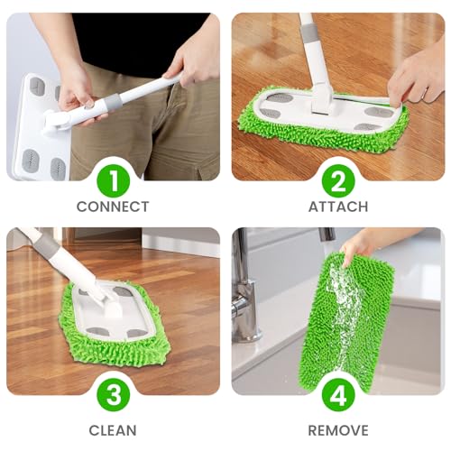 Reusable Microfiber Floor Mop System, Wet & Dry Sweeper Kit, Includes 1 Sweeper Handle, 3 Washable Chenille Mop Pads, Dry & Wet Use for Hardwood, Tile, and Laminate Floor - color: Gray