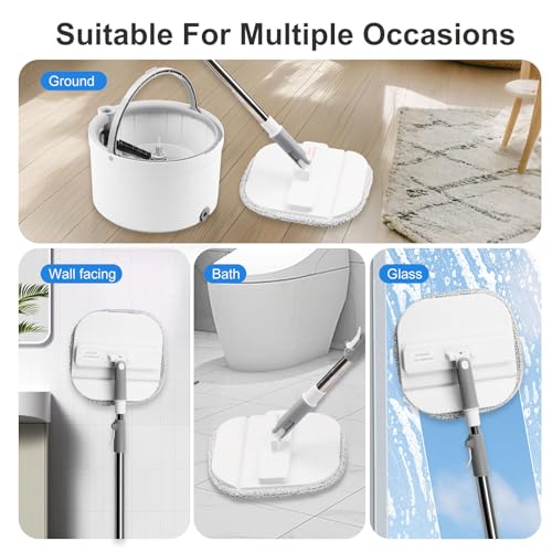 Mop and Bucket Set, Spin Mop and Bucket Set with Separation Dirty and Clean Water System Self Wringing Square Mop and Bucket with 3 Washable Microfiber Pads, Deep-Cleaning Mops for Floors