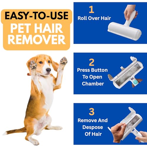 Pet Hair Remover Roller – Reusable Lint Roller for Dog & Cat Hair with Self-Cleaning Base – White