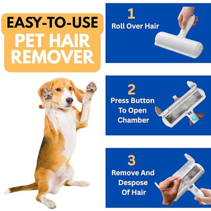 Pet Hair Remover Roller – Reusable Lint Roller for Dog & Cat Hair with Self-Cleaning Base – White