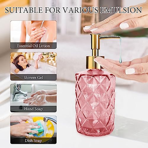 Glass Soap Dispenser with Pump, Soap Dispenser, Lotion Dispenser for Dishwashing Liquid, Lotion Shower Gel (Pink) - color: Diamond Pink