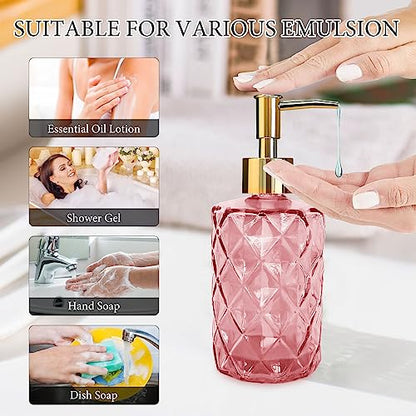 Glass Soap Dispenser with Pump, Soap Dispenser, Lotion Dispenser for Dishwashing Liquid, Lotion Shower Gel (Pink) - color: Diamond Pink