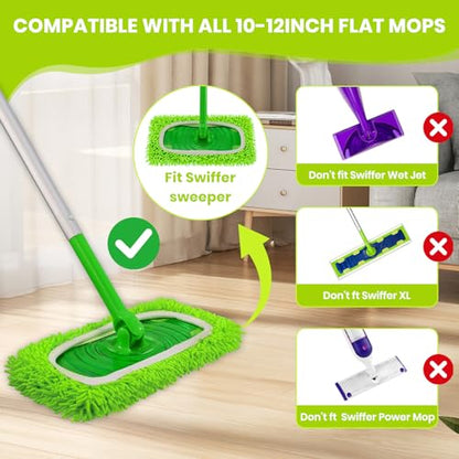 8 Pack Chenille Mop Pads, Reusable Mop Refills for 10''–12'' Flat Mops, Washable Wet & Dry Pads for Hard Floors, Compatible with Swiffer Sweeper Mops