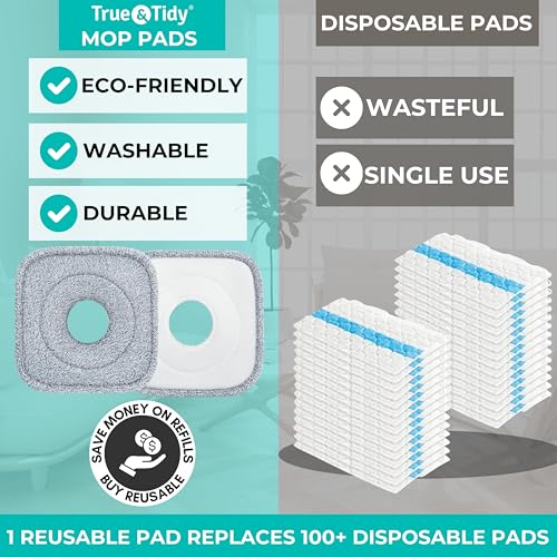 True & Tidy® 6Pack Replacement Microfiber Pads, 9" Extra Thick Reusable Refills for SPIN-800 TrueClean Mop & Bucket, Compatible with M16 & Most Square Spin Mop Systems, Machine Washable Up to 100X