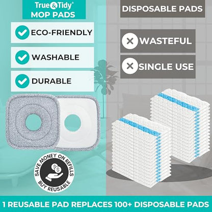 True & Tidy® 6Pack Replacement Microfiber Pads, 9" Extra Thick Reusable Refills for SPIN-800 TrueClean Mop & Bucket, Compatible with M16 & Most Square Spin Mop Systems, Machine Washable Up to 100X