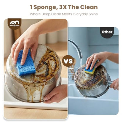 Metflavor Kitchen Sponges, 24 Count, Non-Scratch Scrub Sponge, Dual Sided Cleaning Sponges for Dishes, Kitchen, Bathroom - size: 24 Pack