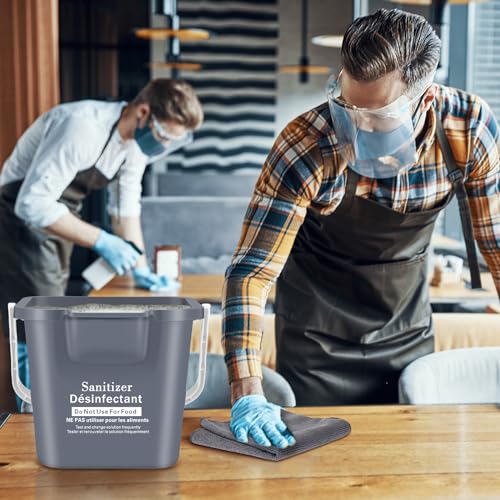 Vesici 6 Sets 3 Quart Cleaning Bucket with Microfiber Cleaning Cloths Small Sanitizing Square Bucket Detergent Plastic Utility Pail with Handle for Household Restaurant Office School Use (Gray) - color: Gray