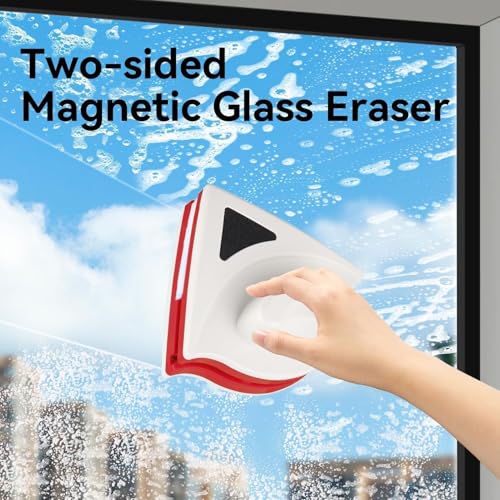 Magnetic Window Cleaner, Double Sided Window Cleaner with Abs Plastic Shell Rubber Magnetic Glass Wiper Adjustable Magnetic Washing Brush Equipment for Home High Rise Window(Red)