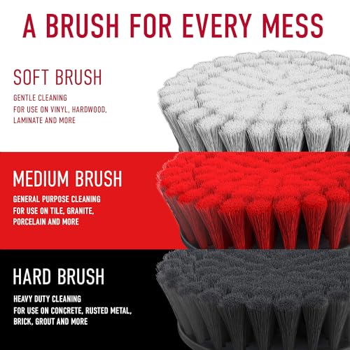 Hoover Multi-Purpose Cleaning Brush Kit, 3 Piece, 6" Soft, Medium and Hard Bristle Brushes Included, for Use on Various Surfaces, Whole Home Cleaning, Scrubber Brush Drill Attachment for Cleaning
