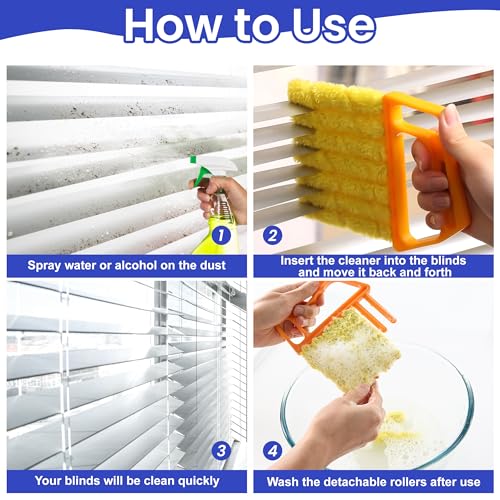 Blind Cleaner Duster Tool - 2 Pcs 7 Fingers Anti-Shedding Window Blind Cleaner Tool and 2 Pcs Air Vent Cleaner, with High-Density Microfiber Fleece and Ergonomic Handle, Detachable and Washable