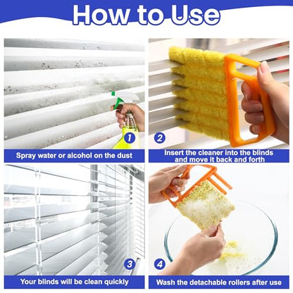 Blind Cleaner Duster Tool - 2 Pcs 7 Fingers Anti-Shedding Window Blind Cleaner Tool and 2 Pcs Air Vent Cleaner, with High-Density Microfiber Fleece and Ergonomic Handle, Detachable and Washable
