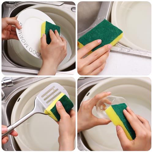 Tanlade Individually Wrapped Sponge Dishwashing Sponge Bulk Non Scratch Scrub Sponges Kitchen Scouring Pad for Household Cleaning Rental Dishes Hotel Apartment Car - color: Yellow, Green