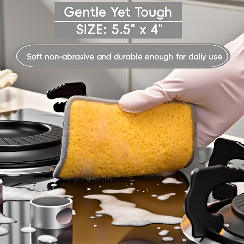 METUUTER 12 Packs Kitchen Sponges Stitching with Stainless Steel Fibers - 5.5x4 in Soft Cleaning Sponge for Non-Stick Pans, Dishes & Tough Grease Odor-Resistant, Durable Dish Sponges - color: Yellow