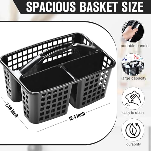 Haundry Plastic Shower Caddy Basket with 3 Compartments, Portable Divided Cleaning Supply Storage Organizer with Handle (Black) - color: A Style-Black