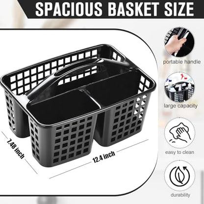 Haundry Plastic Shower Caddy Basket with 3 Compartments, Portable Divided Cleaning Supply Storage Organizer with Handle (Black) - color: A Style-Black