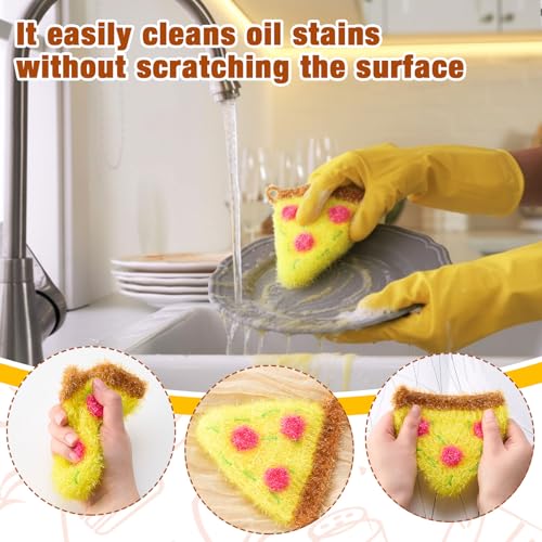 Breling 6 Pieces Pizza Shape Dish Sponge Dual Sided Non Scratch Dish Washing Scrubbers, Reusable Household Cleaning Kitchen Tools for Dishwashing Washing Dishes Cookware - style: Pizza