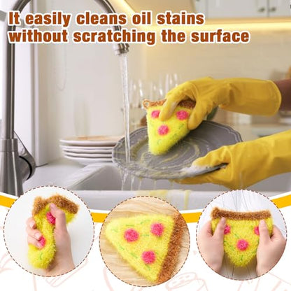 Breling 6 Pieces Pizza Shape Dish Sponge Dual Sided Non Scratch Dish Washing Scrubbers, Reusable Household Cleaning Kitchen Tools for Dishwashing Washing Dishes Cookware - style: Pizza