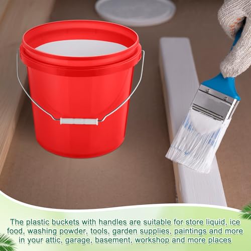 Tioncy 10 Pcs 2 Gallon Plastic Bucket with Lid Heavy Duty 2 Gallon Bucket Pail with Lid Handle for Storage Container Home Household Cleaning (Red) - color: Red