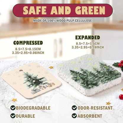 Hahafelt 36 Counts Compressed Cellulose Sponges Bulk Pop up Farmhouse Christmas Pattern Natural Kitchen Compostable Non Scratch Dish Sponges for Washing Dishes, Cleaning Countertop Sink - style: Farmhouse Christmas