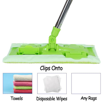 EaseYourDay Wet and Dry Mop, Super Firm Clip on Pads, 3 Washable Mop Pads, Lightweighted&Sturdy Aluminum Pole
