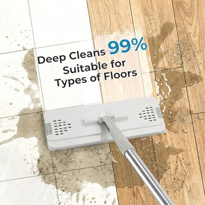 Mop and Bucket Set, Floor Mop and Bucket with Wringer Set, Wet and Dry Mop for Hardwood Floors, Vinyl, Tile, Baseboards and Walls (4 Washable Microfiber Pads Included)