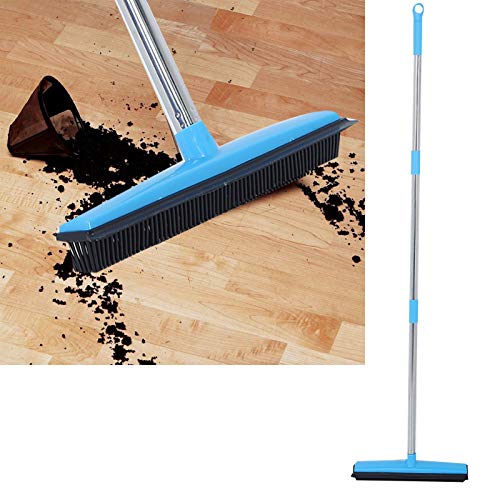 Carpet Rake for Pet Hair Removal, Rubber Broom Cleaning Brush, Telescopic Floor Broom, Pink, Adjustable Length - Multi - Functional, Non - Stick Hair Removal, Ideal for Home and (Blue) - color: Blue