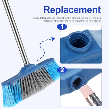Soft Bristle Broom Head Replacement, Dark Blue Threaded Broom Refills for Household Floor Cleaning, Compatible Indoor and Outdoor Sweeping Accessory