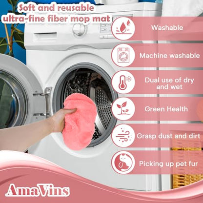 AmaVins 5 Pack Reusable Microfiber Mop Pads Compatible with Swiffer Sweeper, Wet and Dry Flat Cover, Washable Pads for Surface/Hardwood Floor Cleaning (Mop is Not Included) - color: Pink 5 Pack
