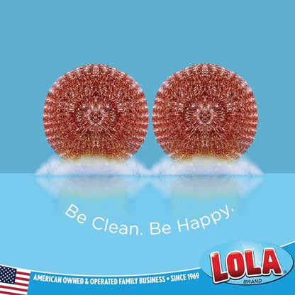 LOLA Copper Mesh Scouring Pad, 18 Grams, 2 Pack, Heavy Duty Cleaning Pads, Copper Coated Knitted Flat Wire Mesh, Recyclable, Cleans Baked On Messes - size: 2 Pack, style: Standard