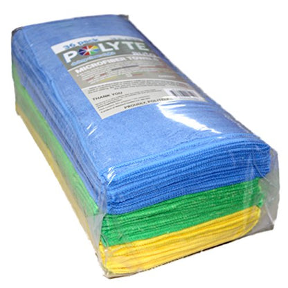 POLYTE Premium Microfiber Cleaning Towel,16x16 in 36 Pack (Blue,Green,Yellow) - color: Blue,green,yellow