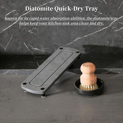 MOMEEMO Matte Black Soap Dispenser Set Comes with Stainless Steel Pumps, Instant Dry Tray, and Dish Scrub Brush, Suitable for Matte Black Kitchen Accessories. (Black) - color: Black1