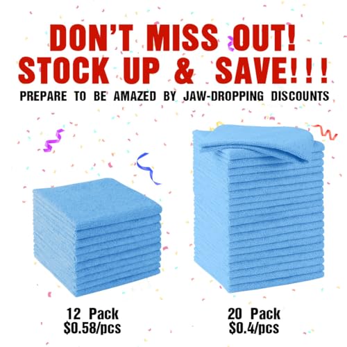 HOMEXCEL Blue Microfiber Cleaning Cloths, 20 Pack Cleaning Rags - Lint Free & Scratch-Free Microfiber Towels for Cars, House & Kitchen, Absorbent Cleaning Towels, 11.5 x 11.5 Inch - color: Blue