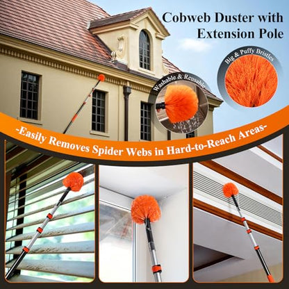 20ft High Ceiling Duster Kit with 4-12ft Heavy-Duty Extension Pole, Cobweb Duster, Ceiling Fan Duster, Window Squeegee & Cleaner, Microfiber Duster, Wall Mop for Home High Reach Cleaning