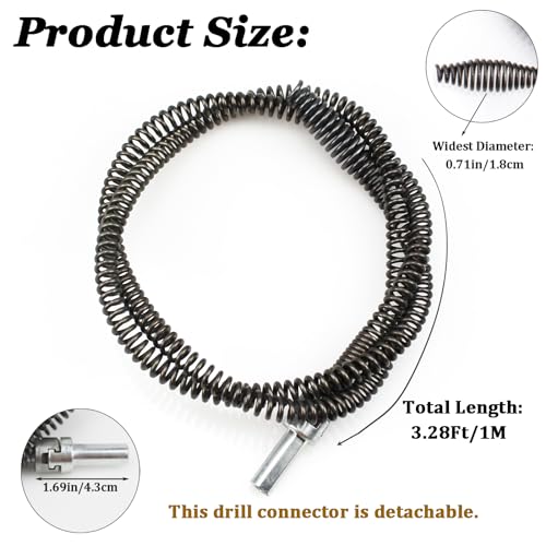 Amonk Drain Auger Cable 3.28Ft Clog Remover with Drill Connector 10mm Flexible Plumbing Snake Pipe Drain Cleaner for Kitchen, Bathroom and Shower Sink