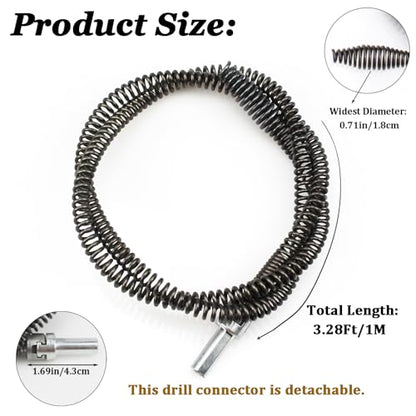 Amonk Drain Auger Cable 3.28Ft Clog Remover with Drill Connector 10mm Flexible Plumbing Snake Pipe Drain Cleaner for Kitchen, Bathroom and Shower Sink