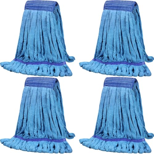 Lallisa 4 Pcs Commercial Mop Head Replacement Tube Microfiber Industrial Looped End Mop Heads Refill for Floor Cleaning for Home Commercial Industrial Use(Medium,Blue) - color: Blue, size: Medium