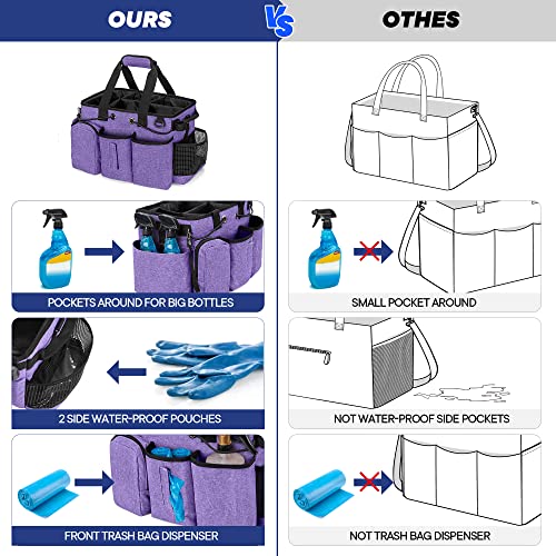 LoDrid Large Professional Cleaning Caddy with Detachable Divider, Supply Organizer with Handle and Shoulder Strap, Cleaning Bags for Housekeepers & Cleaners, Purple - color: Purple