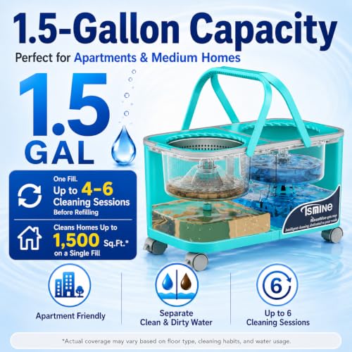 2026 Upgraded Easy-Use Spin Mop for Cleaner, Clean & Dirty Water Separation Mop Bucket for Pet & Family Homes,360° Swivel Wheels, Safe for Hardwood & Tile, Adjustable Handle,1 Reusable Mop Heads - size: RinseWise Spin Mop Bucket + 1 Extra Refill
