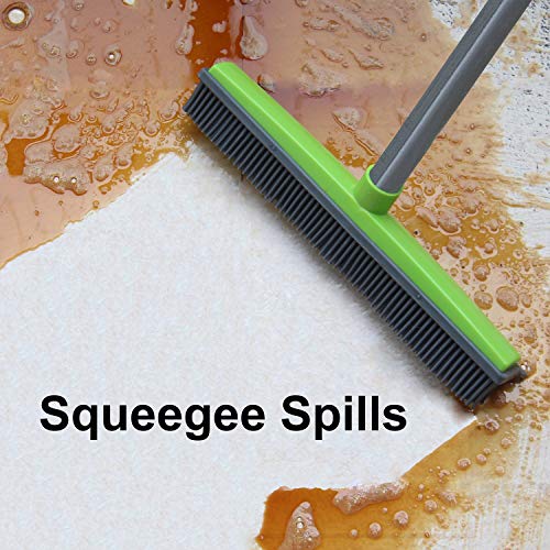 LandHope Push Broom Long Handle Rubber Bristles Sweeper Squeegee Edge 59 inches Non Scratch Bristle Broom for Pet Cat Dog Hair Carpet Hardwood Tile Windows Clean Water Resistant (Multi Segment Handle) - color: Grey-green