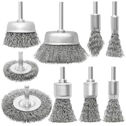 9 Pcs Stainless Steel Wire Wheel Brush Set for Drill with 1/4 Inch Shank for Rust Removal, Corrosion and Scrub Surfaces - size: 9PCS