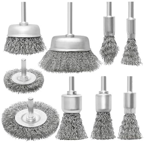 9 Pcs Stainless Steel Wire Wheel Brush Set for Drill with 1/4 Inch Shank for Rust Removal, Corrosion and Scrub Surfaces - size: 9PCS