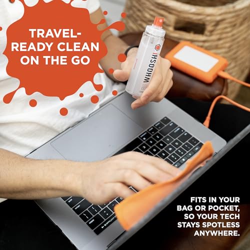 WHOOSH! Screen Shine Duo - Screen Cleaner Spray for iPad, Monitor, Laptop, MacBook - 3.4 oz & 0.3 oz Bottles with 2 Microfiber Cloths - Portable Electronic Cleaning Kit for Travel, Office, and Home - size: 3.7 Fl Oz (Pack of 1)