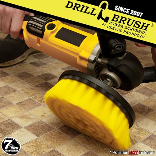 Bathroom Accessories - Cleaning Supplies - Boat Brush - Deck Scrub Brush – 7in - Medium Yellow Bristles - Variable Speed Polisher - 5/8 x 11 Threaded Hub - Tile - Shower Cleaner - Porcelain – Flooring - color: Yellow