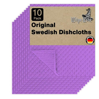 Swedish DishCloths - 10 Pack (Purple), (German Material) Reusable Cellulose Sponge Cloth for Kitchen - Household, Highly Absorbent, No-Odor Dishcloth - color: 005 Purple