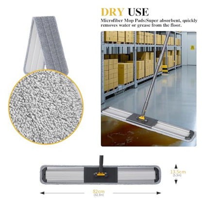 Masthome 36" Commercial Mop, Heavy Duty Industrial Floor Mop with 2 Microfiber Pads, 60" Adjustable Large Dust Mop,Wet Dry Flat Mops for Office Garage Warehouse Factory Mall - color: Grey Large
